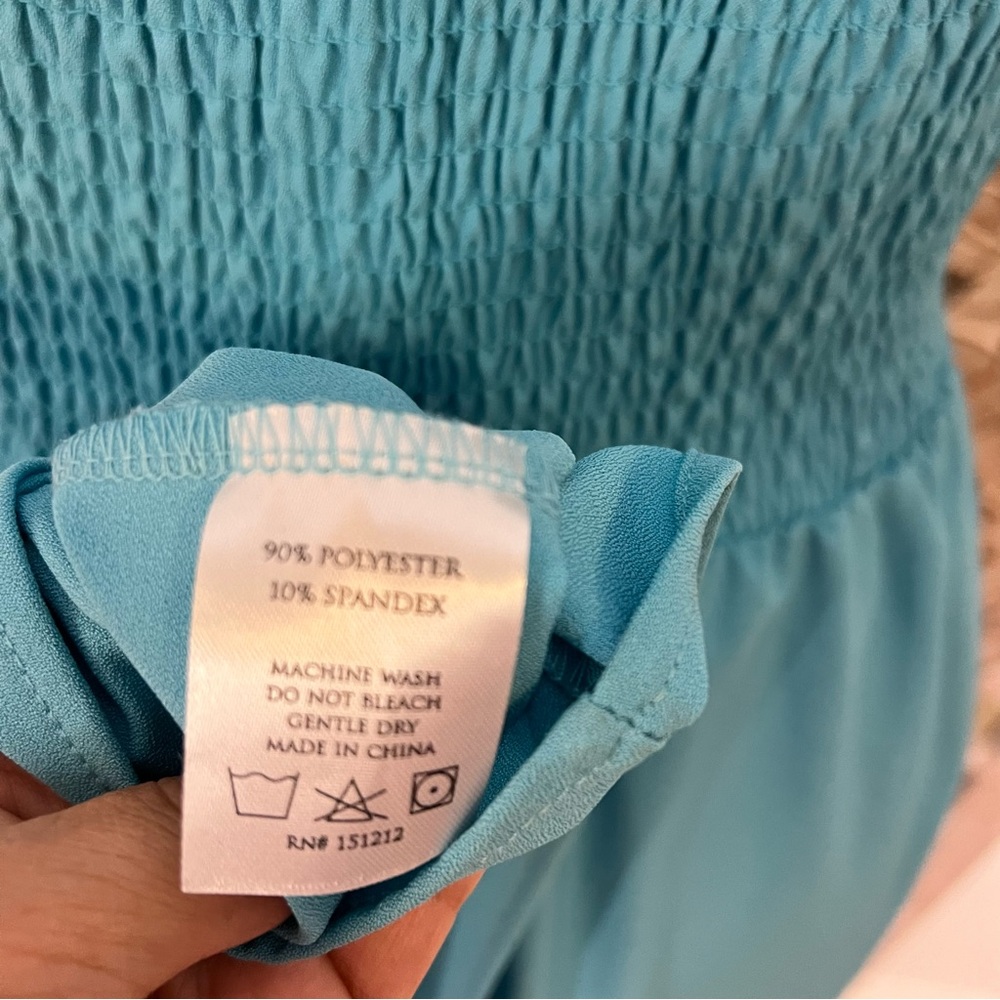 NWOT Michelle McDowell Teal Smocked Ruffle Sleeve Midi Dress w Pockets Sz XL - Picture 7 of 7